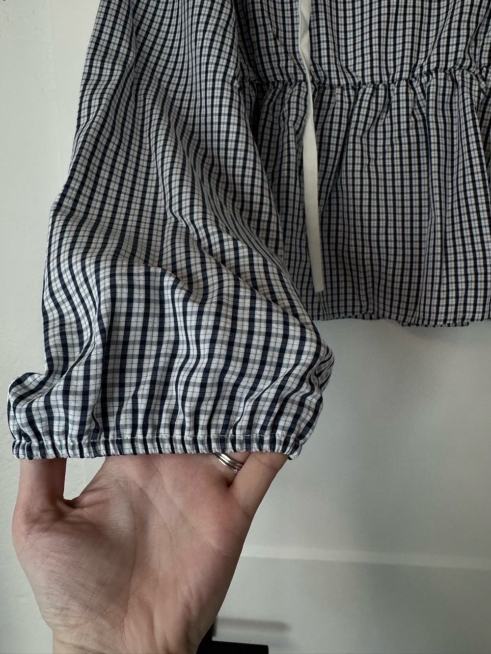 Cider Navy Gingham Peplum Blouse with White Ruffle Collar - Picture 3 of 6